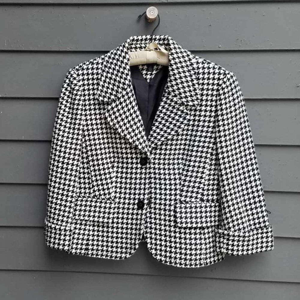 Tommy Hilfiger Black White Wool Blend Houndstooth Jacket